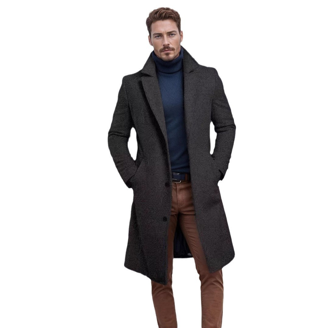 Herren nan langer Wollmixmantel mit Boucléstruktur, taillierter Silhouette und klassischem Revers EB