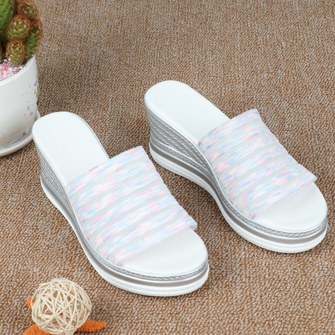 Damen modische Wedge-Pantoletten mit strukturiertem Obermaterial und atmungsaktivem Design EB