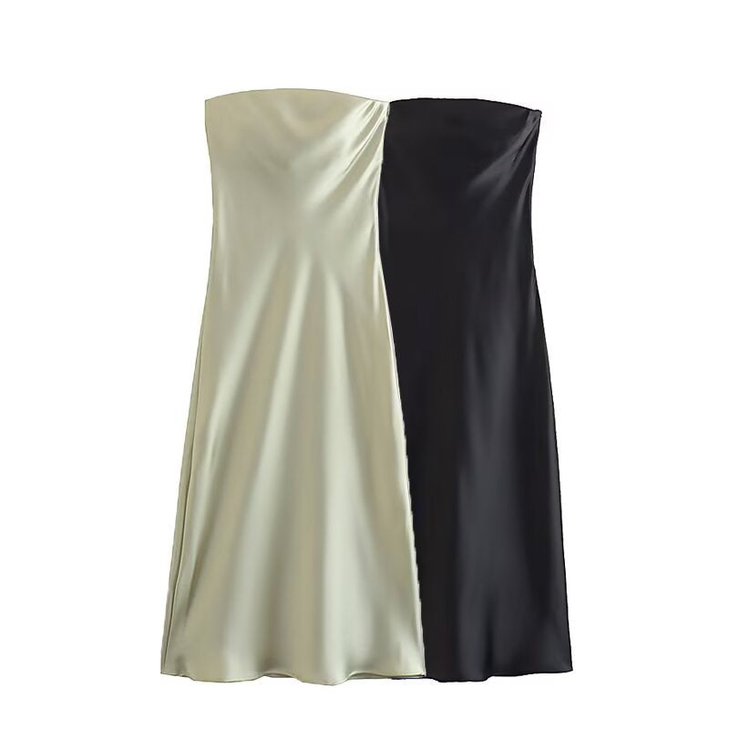 Damen langes Abendkleid im eleganten Satin-Look mit trägerlosem Design EB
