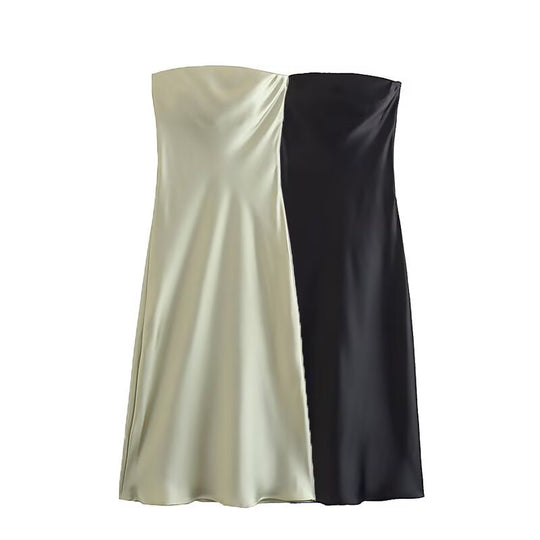 Damen langes Abendkleid im eleganten Satin-Look mit trägerlosem Design EB