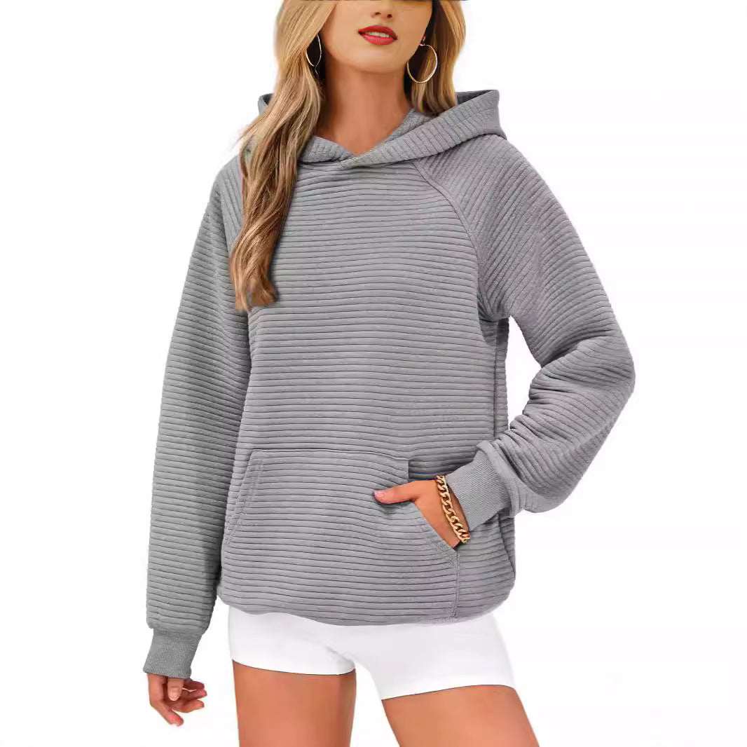 Damen Kuscheliger Waffelpullover mit Kapuze und Kängurutasche EB