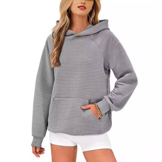 Damen Kuscheliger Waffelpullover mit Kapuze und Kängurutasche EB