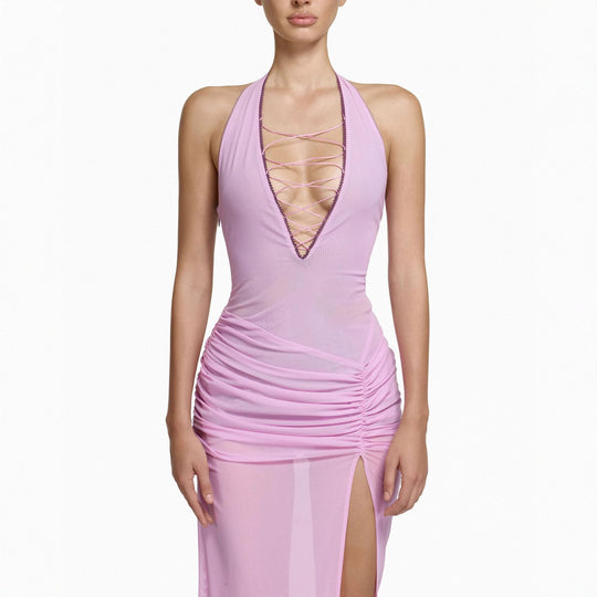 Damen Elegantes Wickelkleid mit tiefem V-Ausschnitt und Raffungen EB