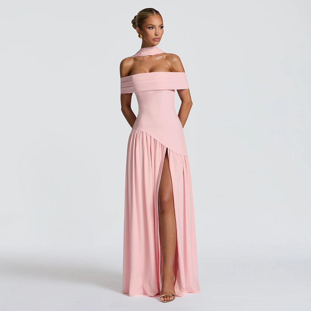 Damen Abendkleid mit schickem Schulterfreies Design und hohem Schlitz EB
