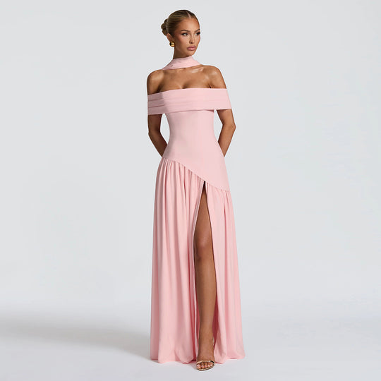 Damen Abendkleid mit schickem Schulterfreies Design und hohem Schlitz EB