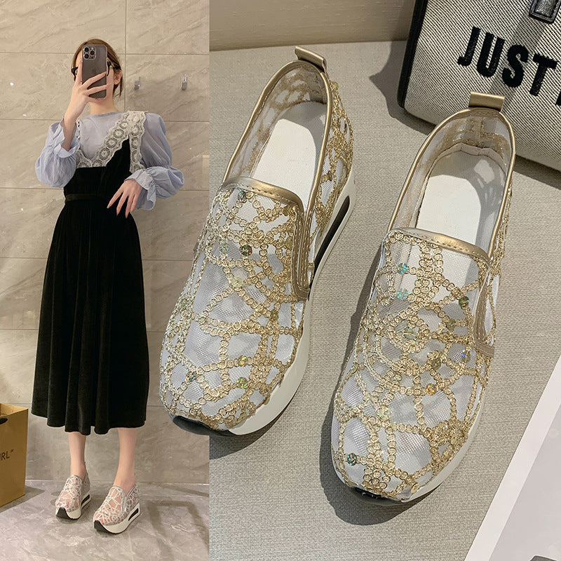 Damen Glamouröse Slip-On Sneakers mit funkelndem Material und bequemer Sohle EB