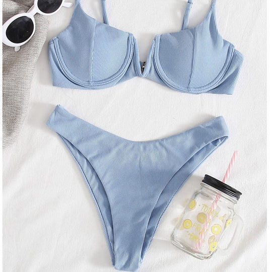Damen Bügel-Bikini mit streifenförmigem Design EB