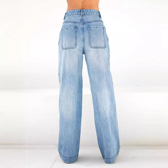 Damen weite Jeans mit hohem Bund und lässigem Schnitt EB