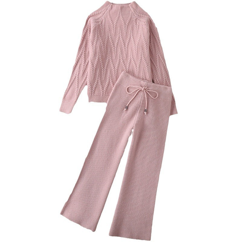 Damen Set aus Strickpullover und Weit geschnittenen Hose EB