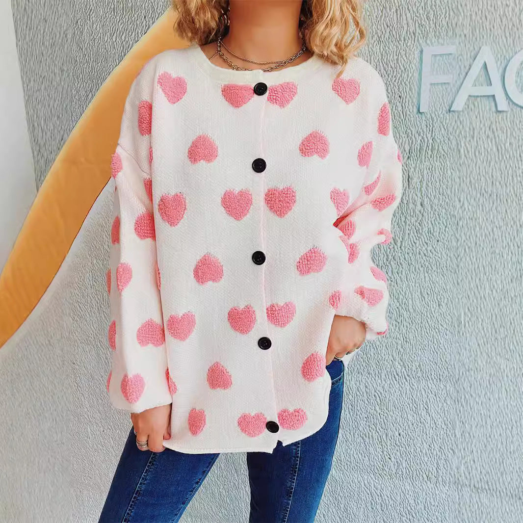 Damen Strickjacke mit Herzen-Muster und lässigem Schnitt EB