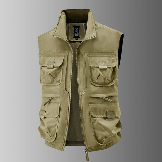 Herren Outdoor-Utilityweste mit Mehrfach-Taschen, verstärkten Einsätzen und Frontreißverschluss EB