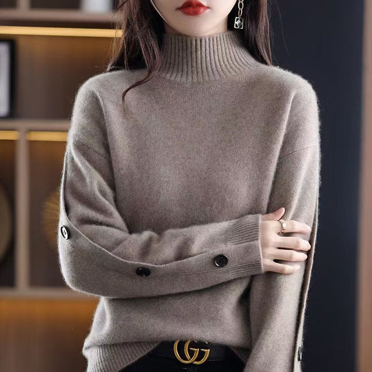 Damen Eleganter Rollkragenpullover mit Knopfdetails und weichem Material EB