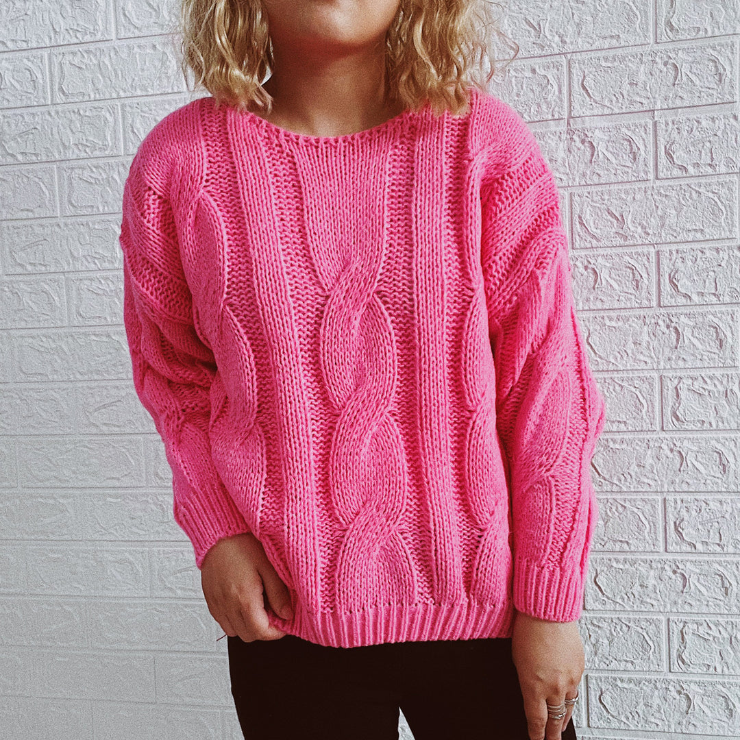 Damen Grobstrickpullover mit auffälligem Zopfmuster und weitem Schnitt EB