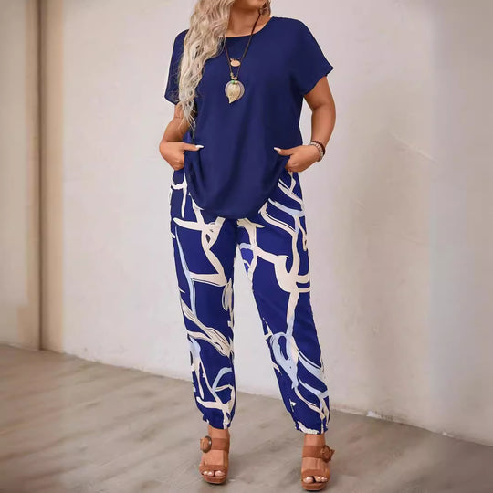 Damen lässiges Set aus Oberteil und Jogginghose mit floralem Muster EB