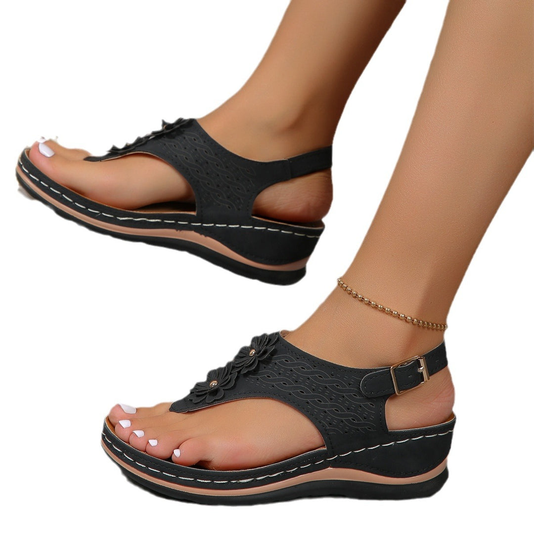 Damen modische Zehentrenner-Sandalen mit floralem Design und rutschfester Sohle EB