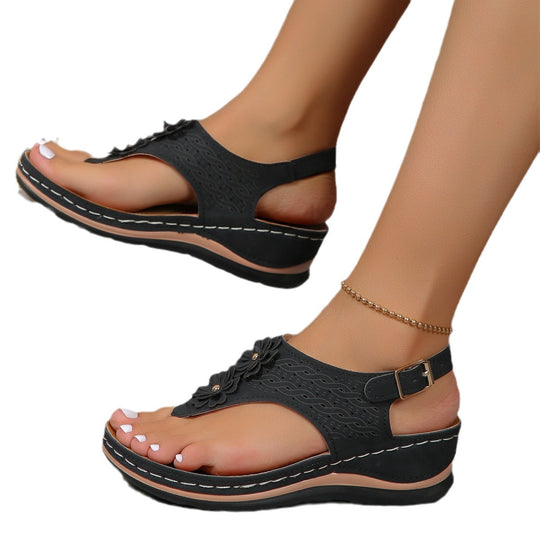 Damen modische Zehentrenner-Sandalen mit floralem Design und rutschfester Sohle EB