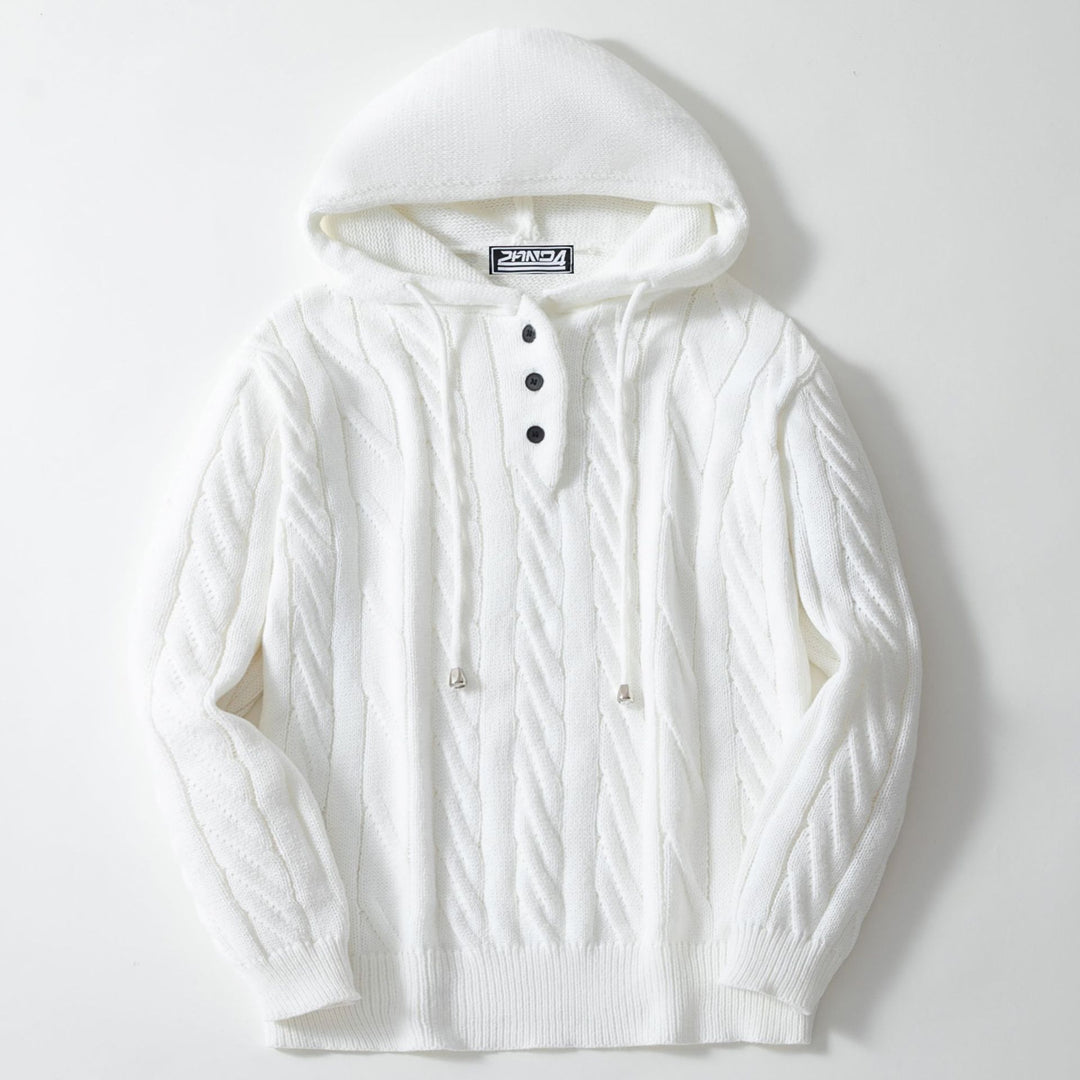 Herren Strickpullover mit Kapuze und strukturiertem Zopfmuster EB
