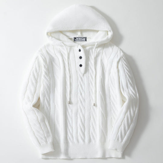 Herren Strickpullover mit Kapuze und strukturiertem Zopfmuster EB