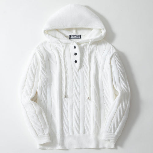 Herren Strickpullover mit Kapuze und strukturiertem Zopfmuster EB