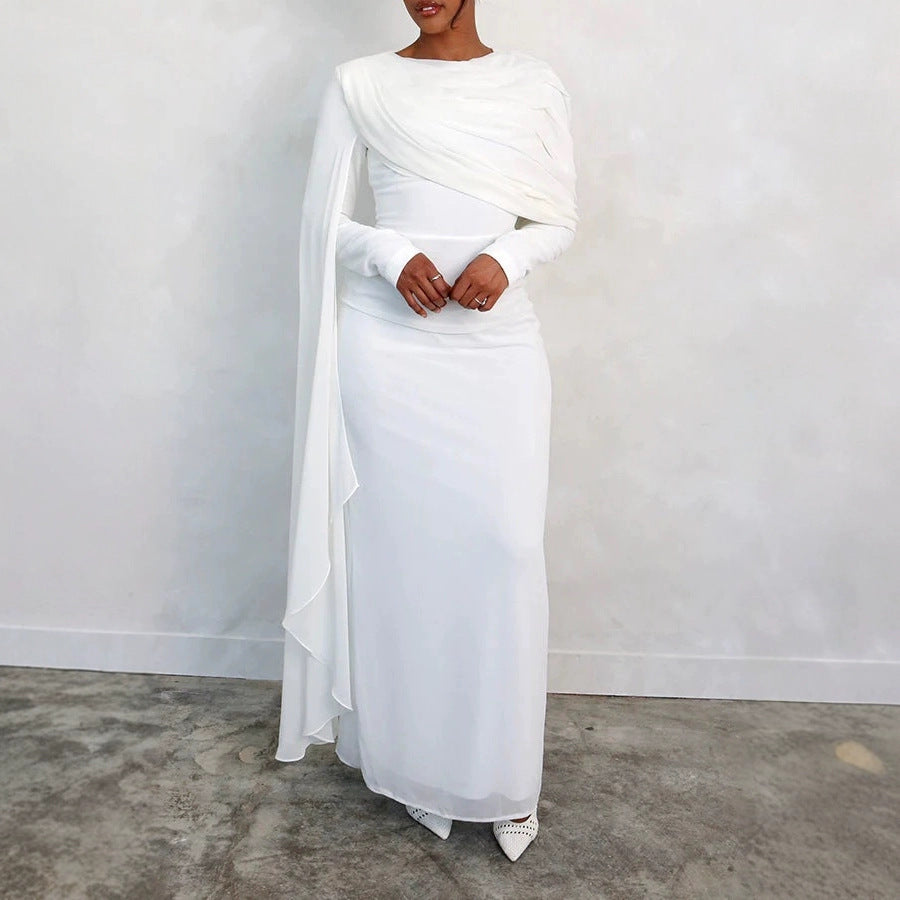 Damen Glamouröses Langarmkleid mit drapiertem Oberteil und fließendem Schnitt EB