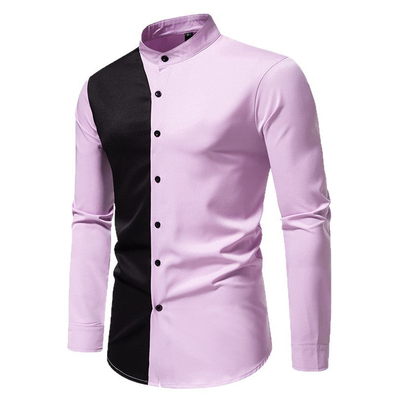 Herren elegantes Langarmhemd mit modernem Farbblockdesign EB