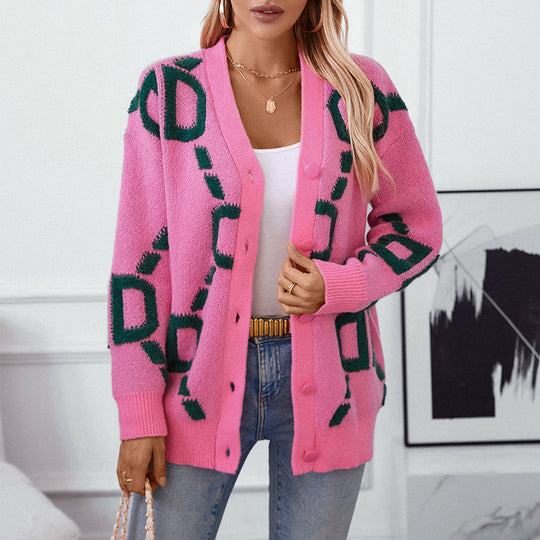 Damen oversized Strickjacke mit auffälligem Design und Knöpfen EB