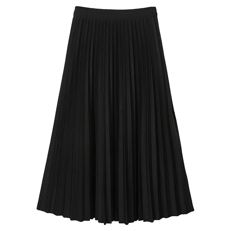 Damen  eleganter Falten-Maxirock mit dezentem Glitzer-Finish und elastischem Komfortbund EB