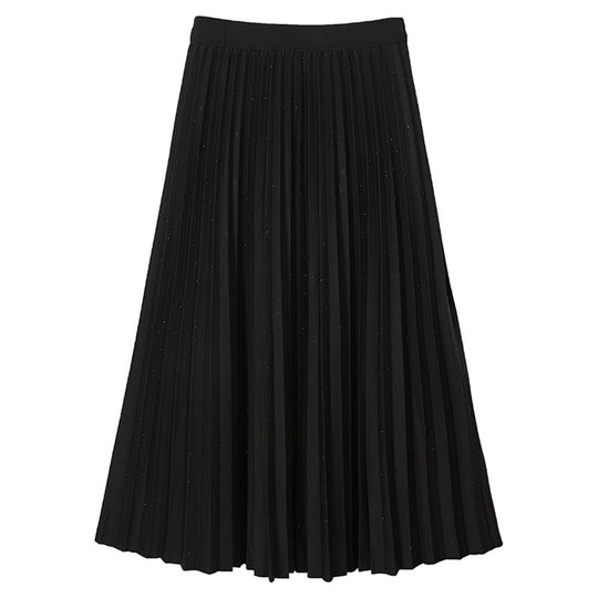 Damen  eleganter Falten-Maxirock mit dezentem Glitzer-Finish und elastischem Komfortbund EB