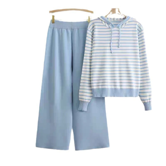 Damen gestreiftes Freizeitset mit Kapuze und weitem Schnitt EB