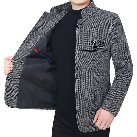 Herren Stehkragen-Mantel aus strukturierter Wollmischung mit schmaler Silhouette EB