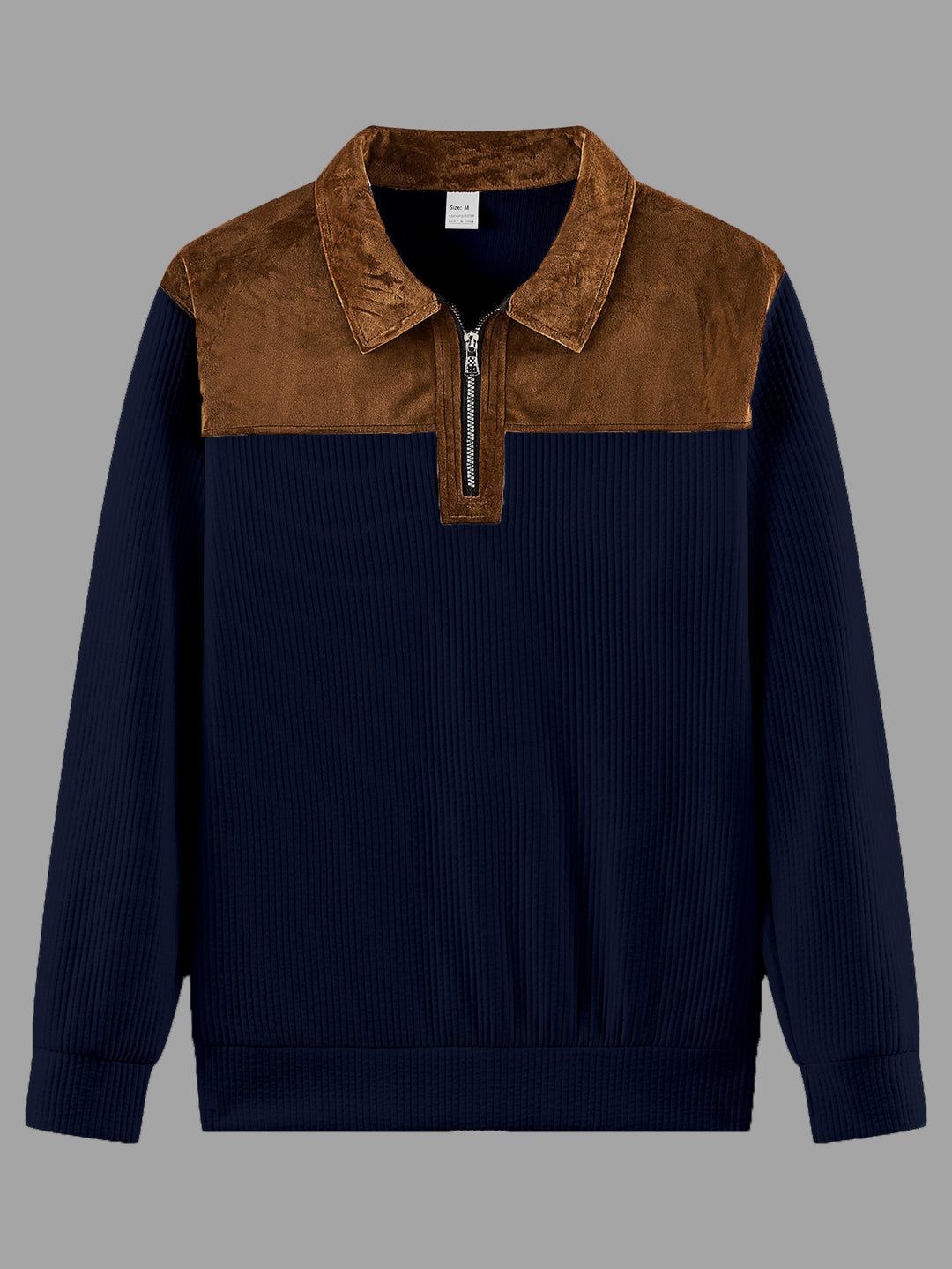 Unisex nan feinstrukturierter Strickpullover mit halbem Reißverschlusskragen und Samtbesatz EB