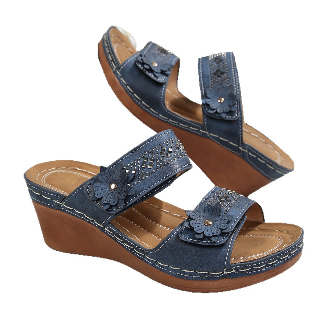 Damen Elegante und bequeme Wedge-Sandalen mit floralen Applikationen EB