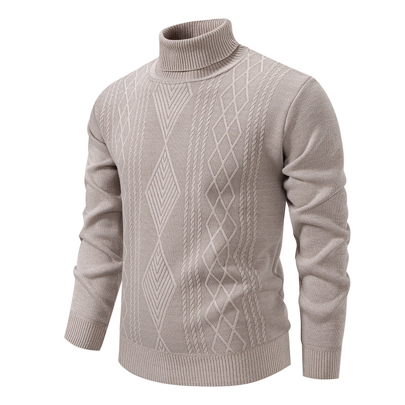 Herren nan Feinstrick-Rollkragenpullover mit strukturierter Zopfmuster-Struktur und körpernahem Schnitt EB