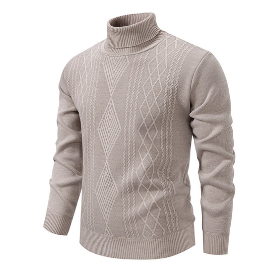 Herren nan Feinstrick-Rollkragenpullover mit strukturierter Zopfmuster-Struktur und körpernahem Schnitt EB
