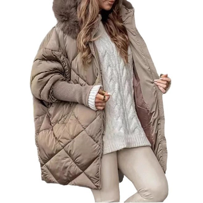 Damen Oversized Steppjacke mit Kunstpelzkragen EB
