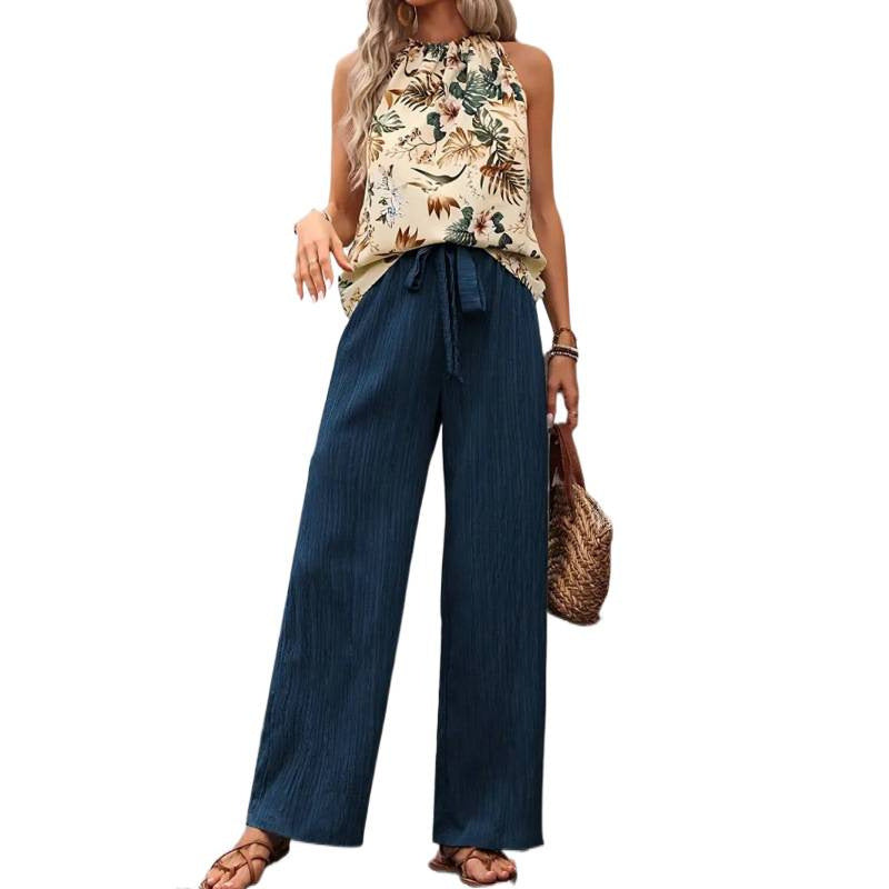Damen Freizeithose mit gestreiftem Design und hochwertigem Taillengürtel EB