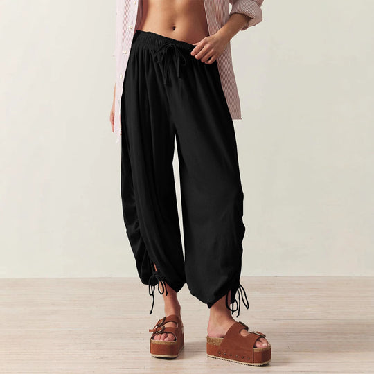 Damen luftige Chino-Hose mit verstellbarem Bund und Kordelzug EB