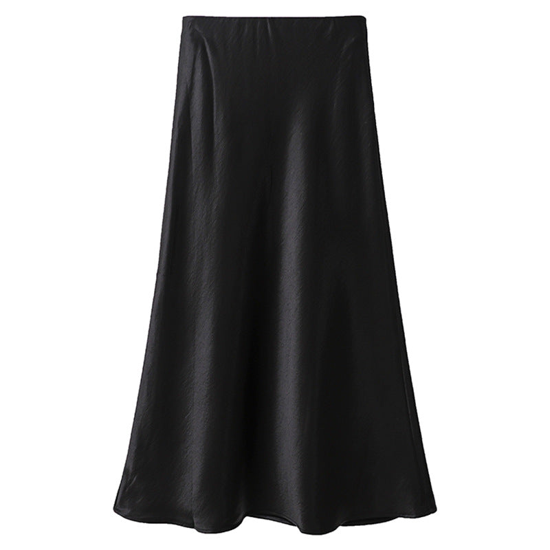 Damen  schwingender Midirock aus satinierter Viskose mit glattem Taillenbund EB