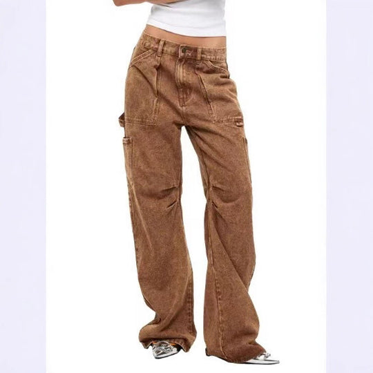 Damen lässige Cargo-Jeans mit verstellbarem Bund EB