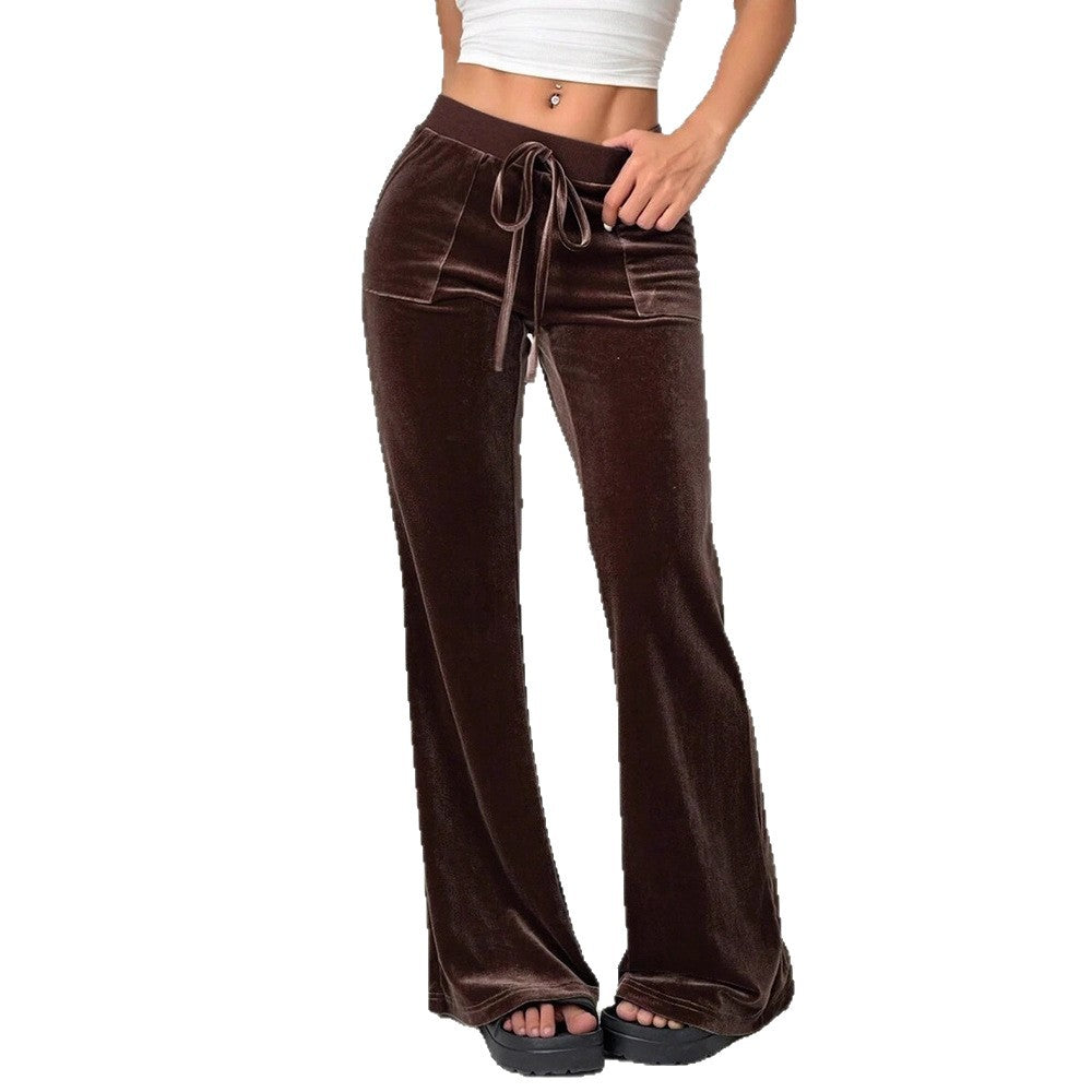 Damen Velours Freizeithose mit elastischem Bund und Taschen EB