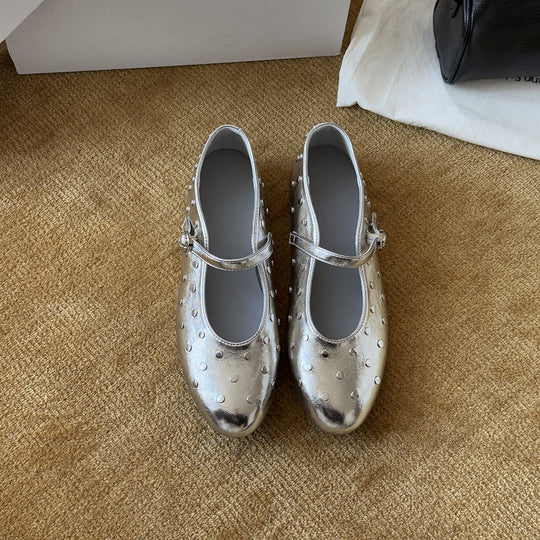 Damen Ballerinas mit modischem Riemchen und schimmernden Details EB