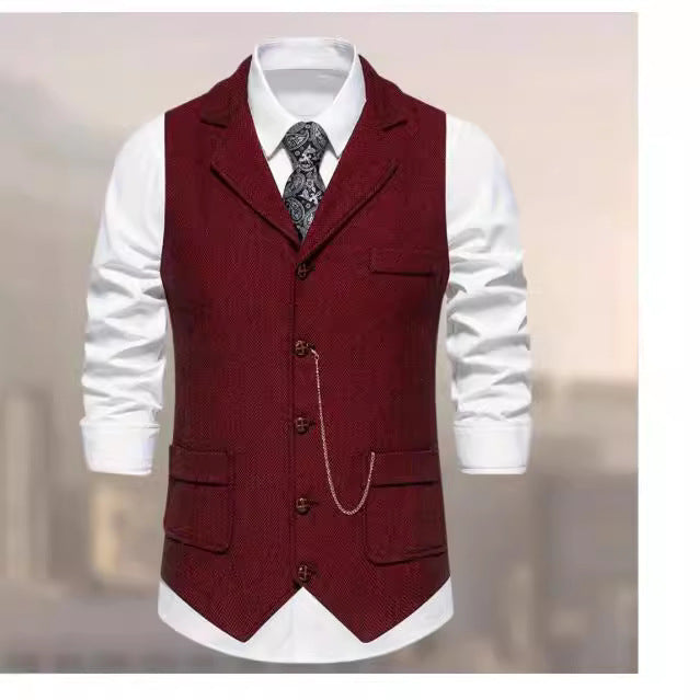 Herren nan Vintage-Weste mit Reverskragen Uhrenkette und Brusttasche EB