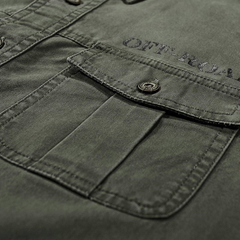 Herren Robustes Canvas-Utility-Hemd mit Brusttaschen und Kentkragen EB