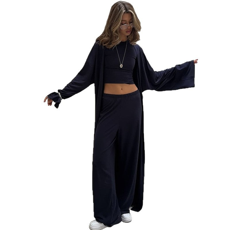 Damen gemütliches Loungewear-Set mit weitem Cardigan und Cropped Top EB
