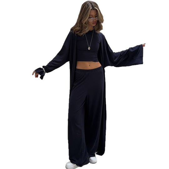 Damen gemütliches Loungewear-Set mit weitem Cardigan und Cropped Top EB
