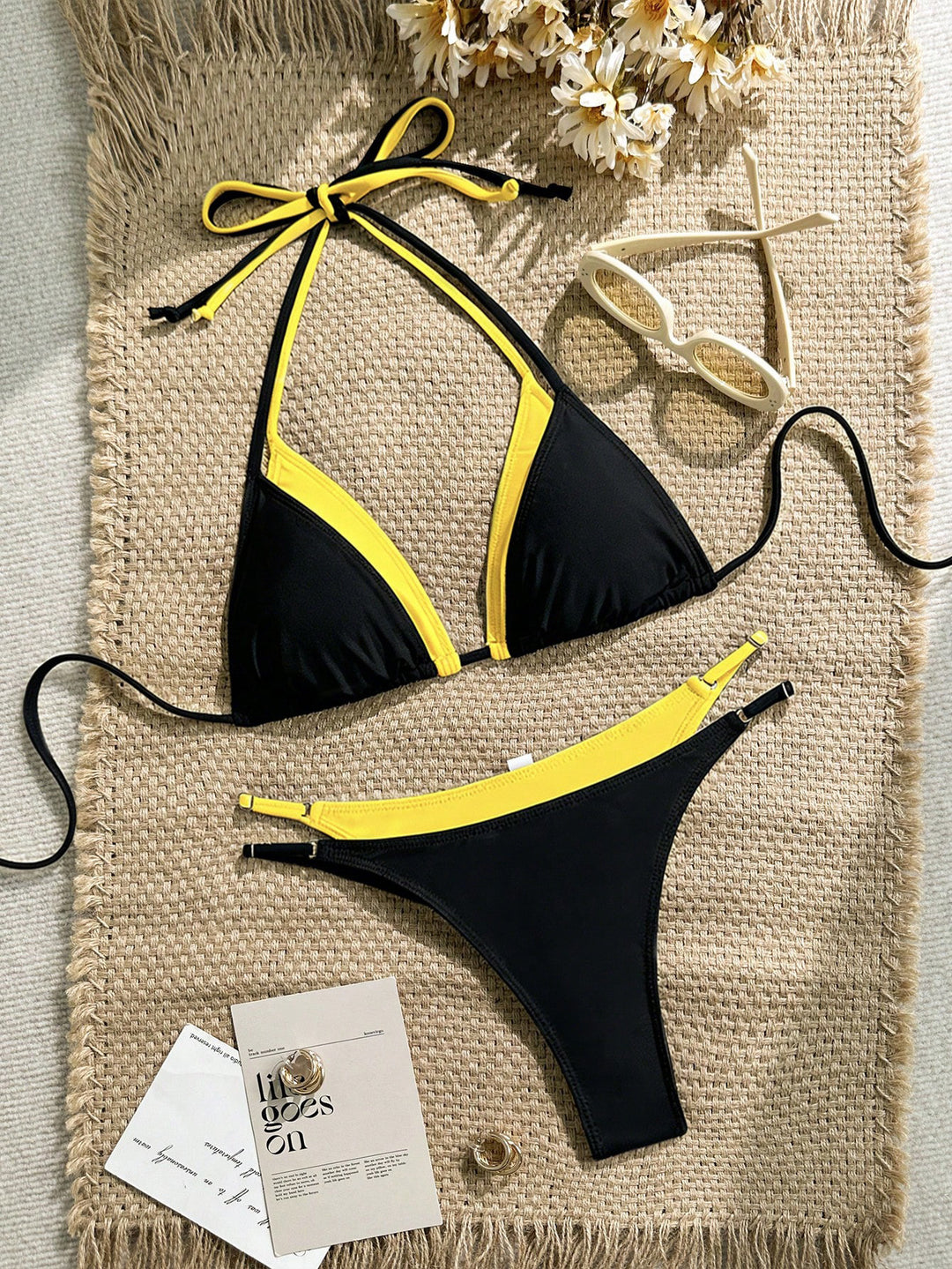 Damen Triangel-Bikini mit verstellbaren Trägern und kontrastrierendem Farbdesign EB
