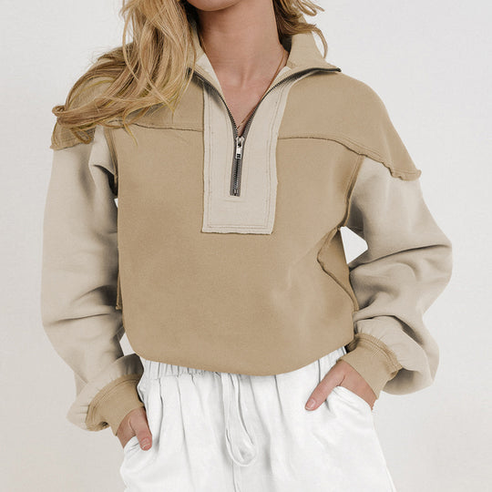 Damen Sportlicher Pullover mit hohem Kragen und Zierriegel EB