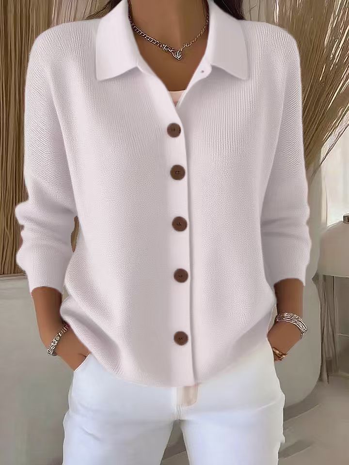 Damen nan Feinstrickjacke mit Hemdkragen und durchgehender Knopfleiste EB