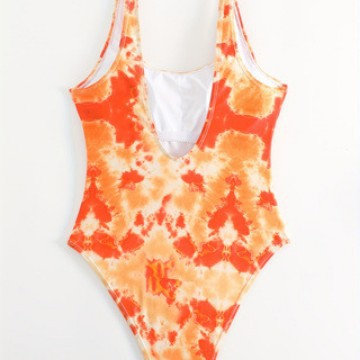 Damen Einteiliger sportlicher Badeanzug mit modischem Tie-Dye-Design EB
