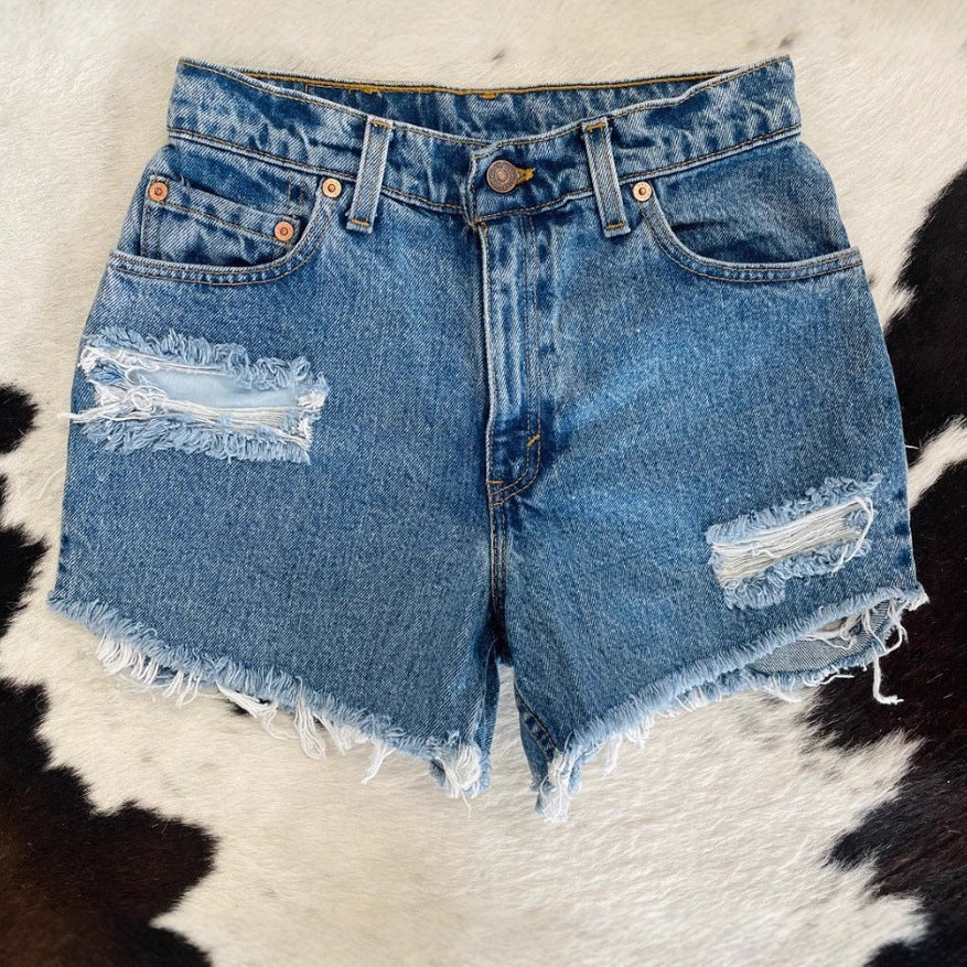 Damen Destroyed Denim Shorts EB